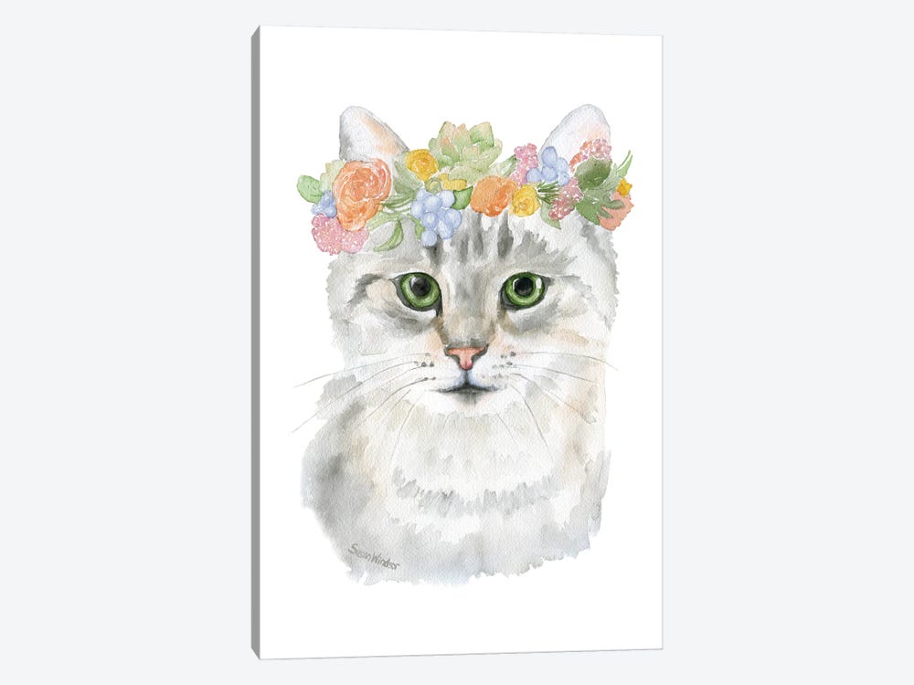 Tabby Cat With Floral Crown by Susan Windsor 1-piece Canvas Wall Art