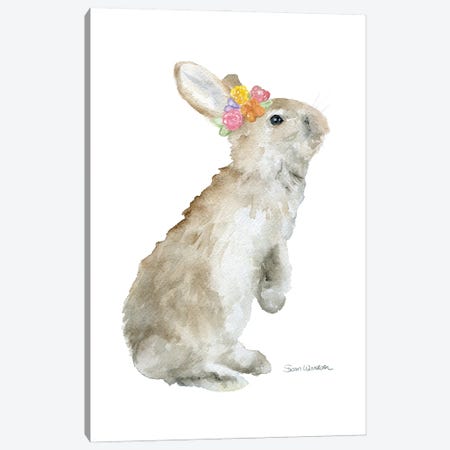 Tan Bunny Rabbit With Flowers Canvas Print #SWO52} by Susan Windsor Art Print
