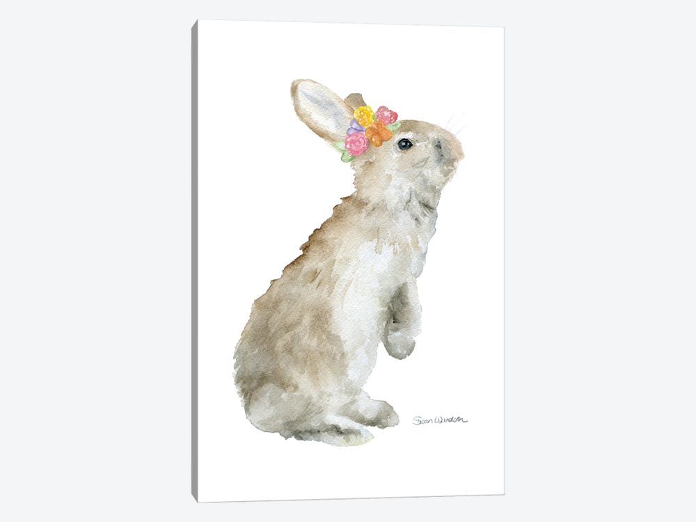 Tan Bunny Rabbit With Flowers by Susan Windsor 1-piece Canvas Print