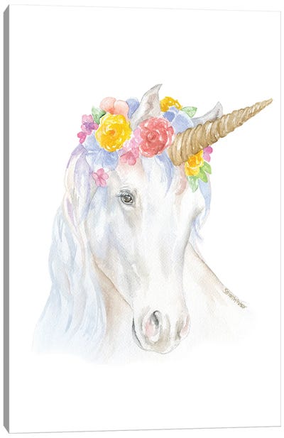 Unicorn With Flowers Canvas Art Print - Unicorn Art
