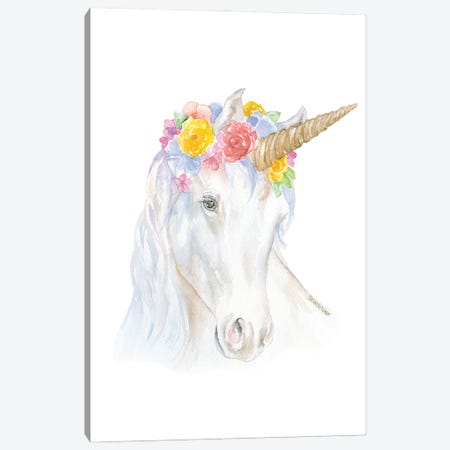 Unicorn With Flowers Canvas Print #SWO53} by Susan Windsor Art Print