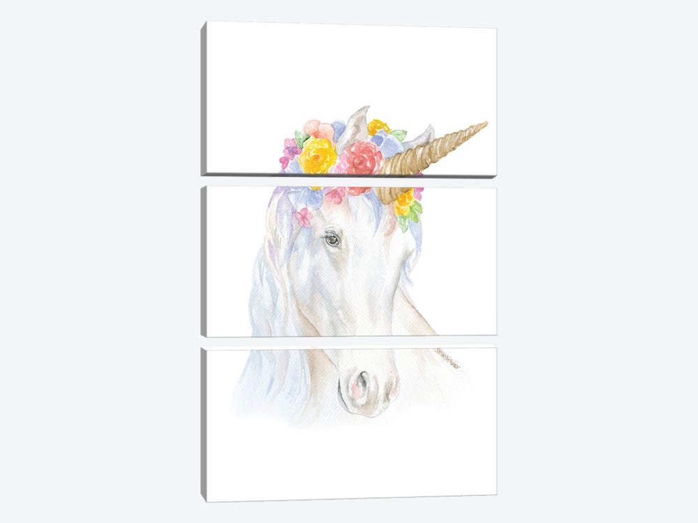 Unicorn With Flowers by Susan Windsor 3-piece Canvas Wall Art