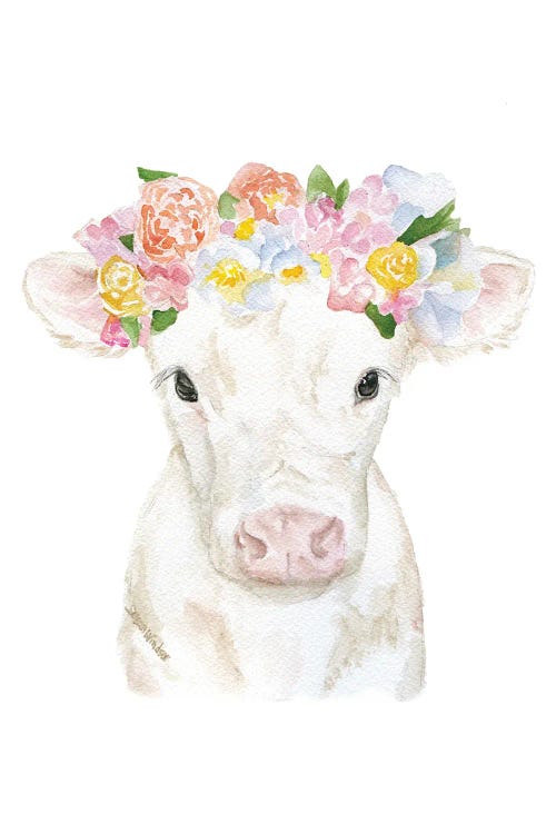 White Calf With Flowers