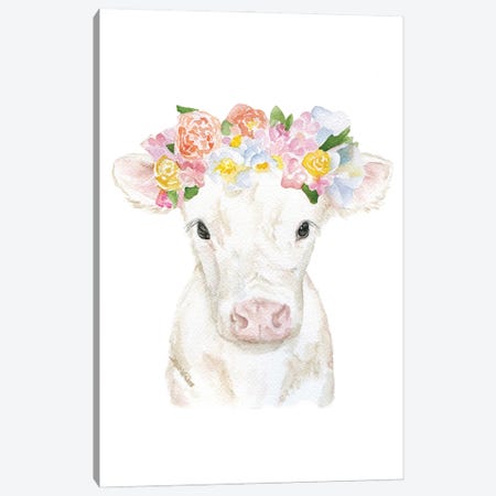 White Calf With Flowers Canvas Print #SWO54} by Susan Windsor Canvas Art