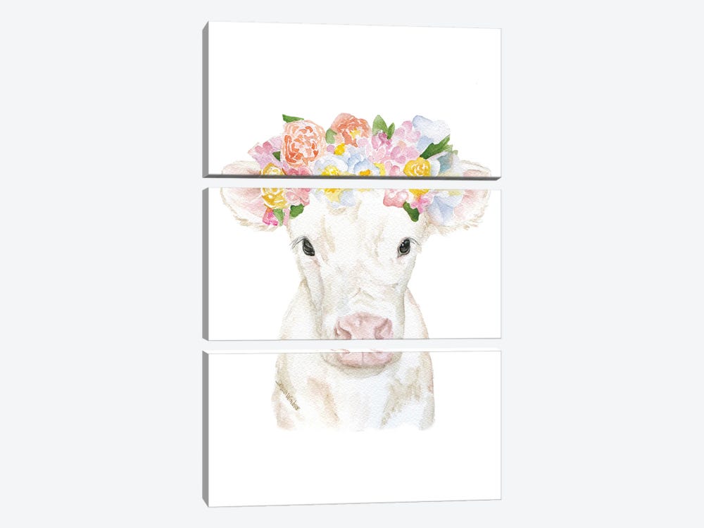 White Calf With Flowers by Susan Windsor 3-piece Canvas Print