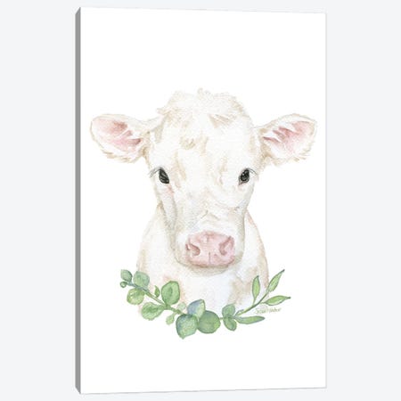 White Calf With Greenery Canvas Print #SWO55} by Susan Windsor Canvas Art