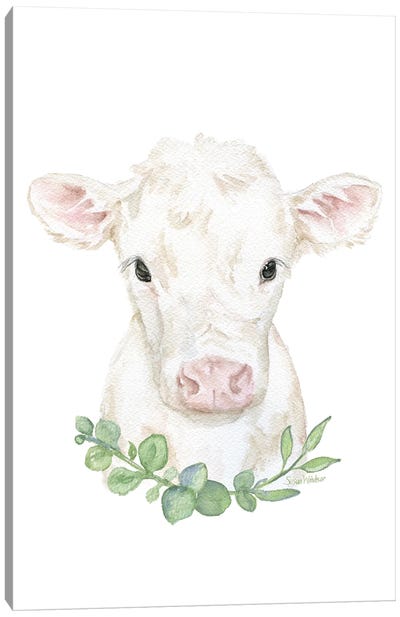 White Calf With Greenery Canvas Art Print - Susan Windsor
