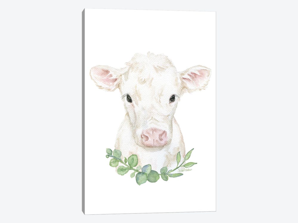 White Calf With Greenery by Susan Windsor 1-piece Canvas Artwork