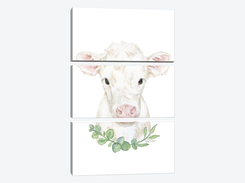 White Calf With Greenery by Susan Windsor 3-piece Canvas Wall Art