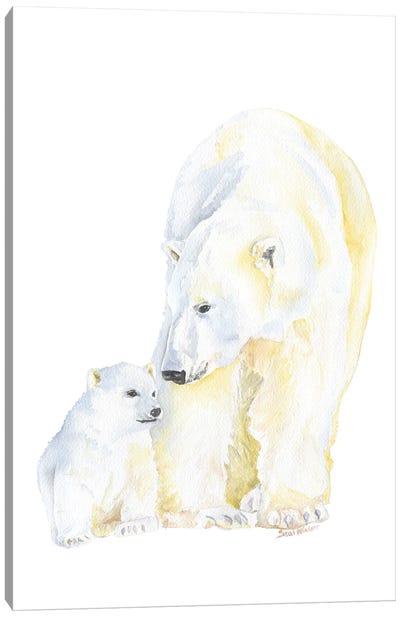 Polar Bear Mother And Cub Canvas Art Print - Polar Bear Art