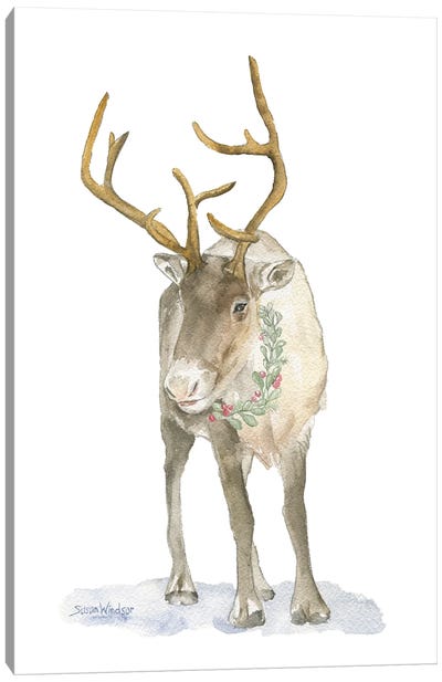 Christmas Caribou Canvas Art Print - Susan Windsor