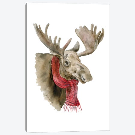 Moose With A Red Scarf Canvas Print #SWO65} by Susan Windsor Canvas Print