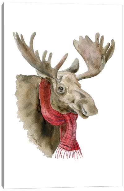 Moose With A Red Scarf Canvas Art Print - Susan Windsor