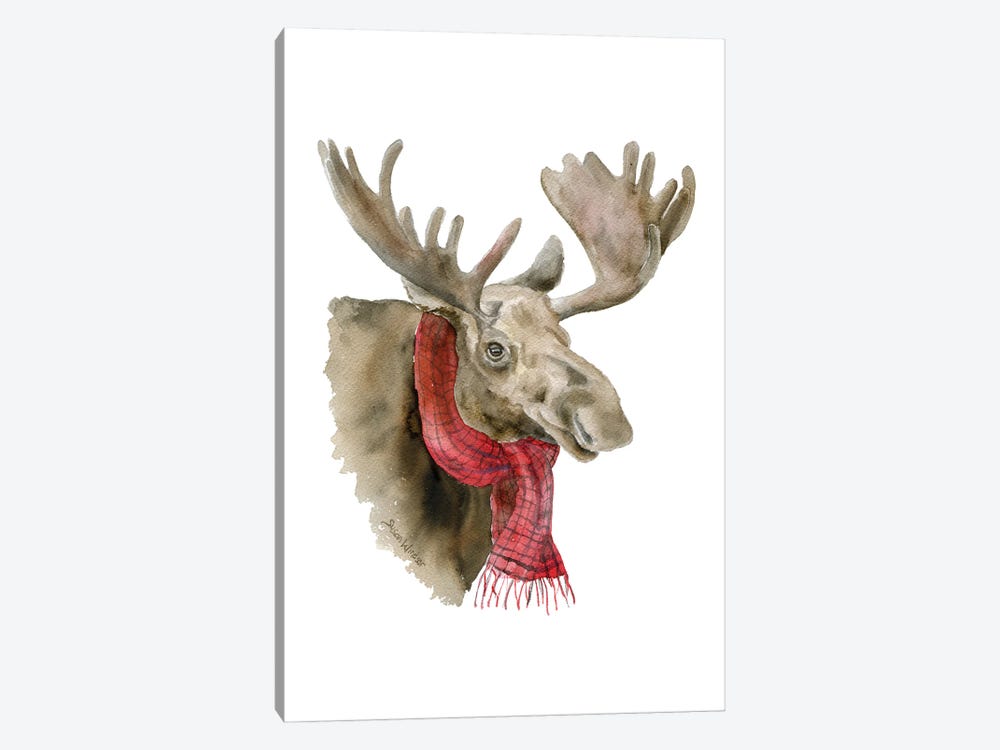 Moose With A Red Scarf by Susan Windsor 1-piece Art Print