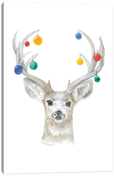 Ornamental Deer Canvas Art Print - Christmas Animal Art