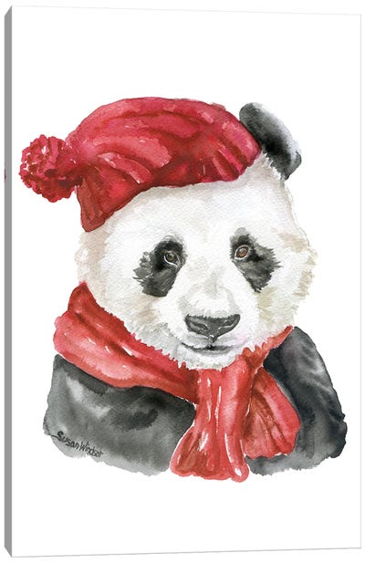 Panda With A Hat And Scarf Canvas Art Print - Susan Windsor