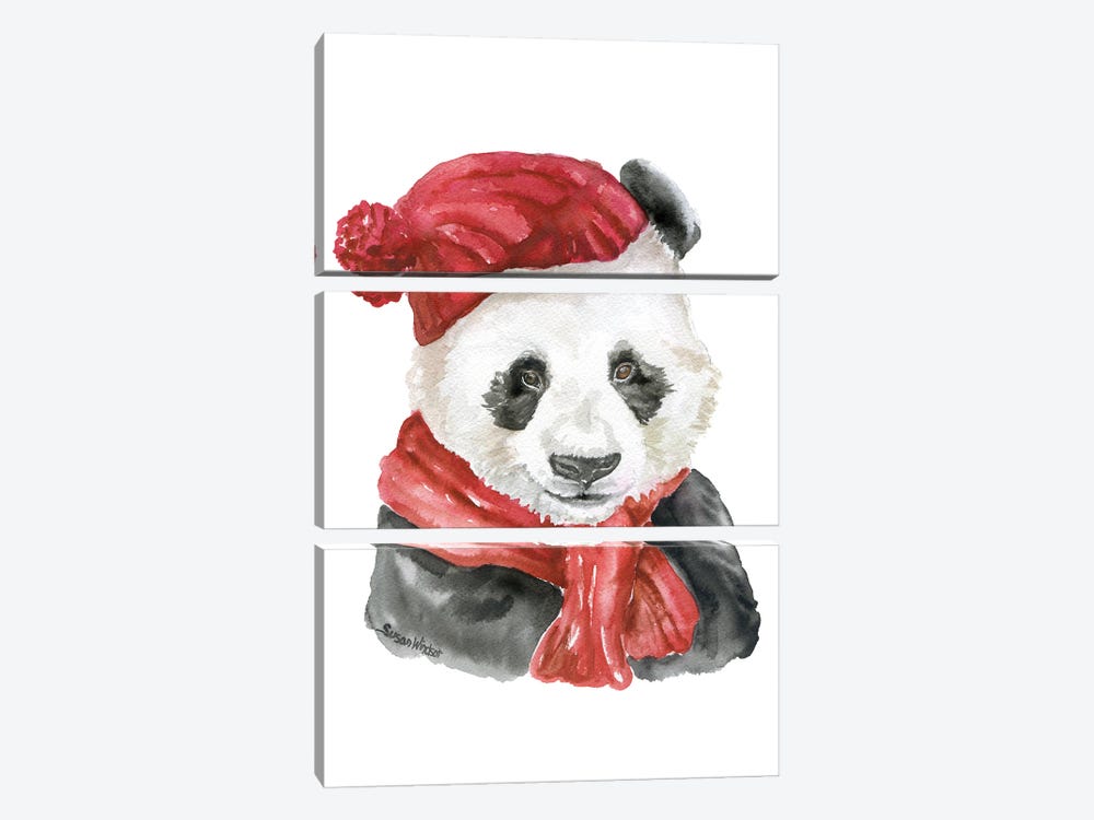 Panda With A Hat And Scarf by Susan Windsor 3-piece Canvas Print