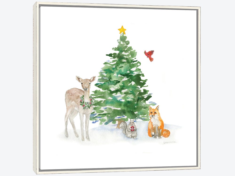 Christmas Tree Painting on Canvas, Christmas Animals 9x12