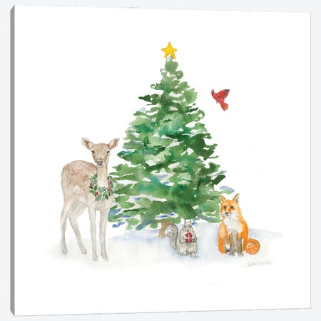 Woodland Animal Christmas Canvas Print #SWO69} by Susan Windsor Canvas Wall Art