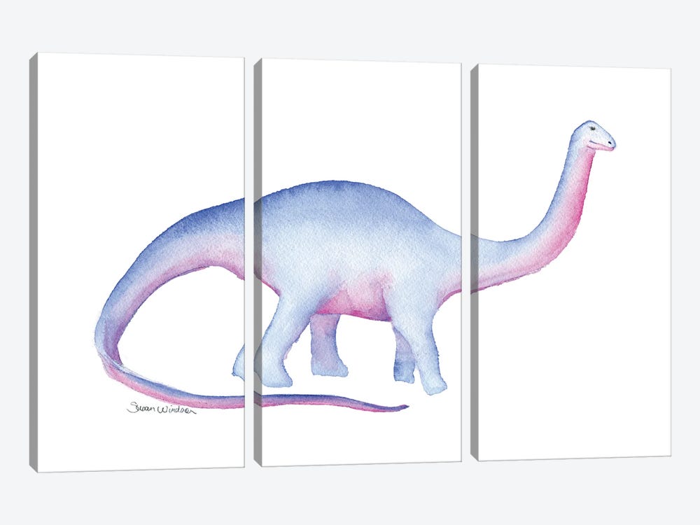 Purple Apatosaurus Dinosaur by Susan Windsor 3-piece Art Print