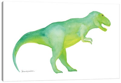 Bright Green T. Rex Dinosaur Canvas Art Print - Kids Dinosaur Art