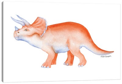 Orange Triceratops Dinosaur Canvas Art Print - Kids Dinosaur Art