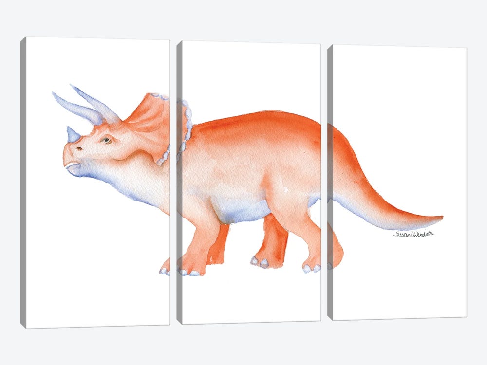 Orange Triceratops Dinosaur by Susan Windsor 3-piece Canvas Wall Art