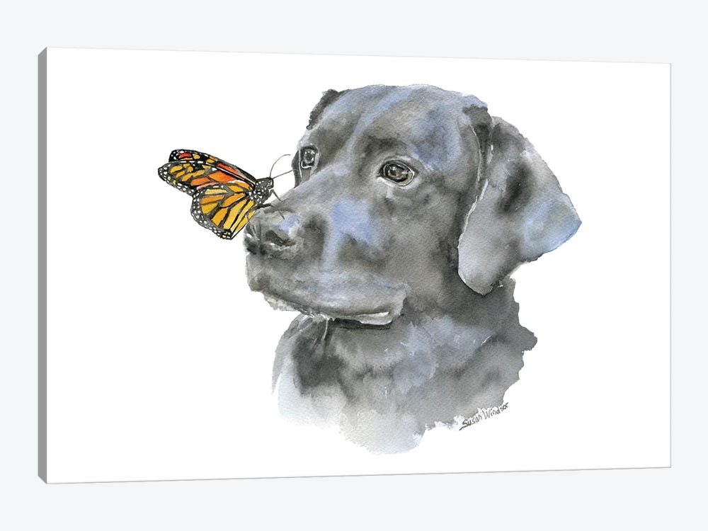Black Lab With A Monarch Butterfly by Susan Windsor 1-piece Canvas Art