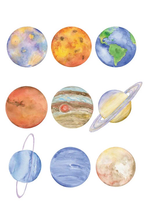 Nine Planets Watercolor