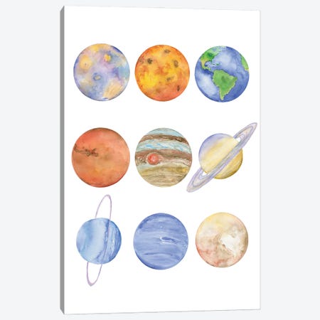 Nine Planets Watercolor Canvas Print #SWO96} by Susan Windsor Canvas Art