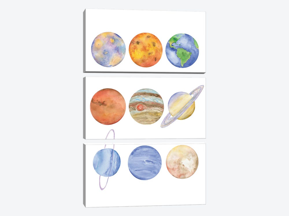 Nine Planets Watercolor by Susan Windsor 3-piece Canvas Print