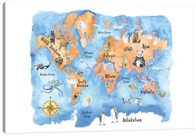 Animals World Map Canvas Art Print - Susan Windsor