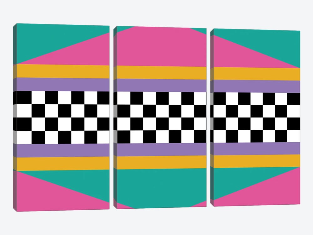 Checkered Pattern 80s/90s Retro by Studio Memphis Waves 3-piece Canvas Artwork