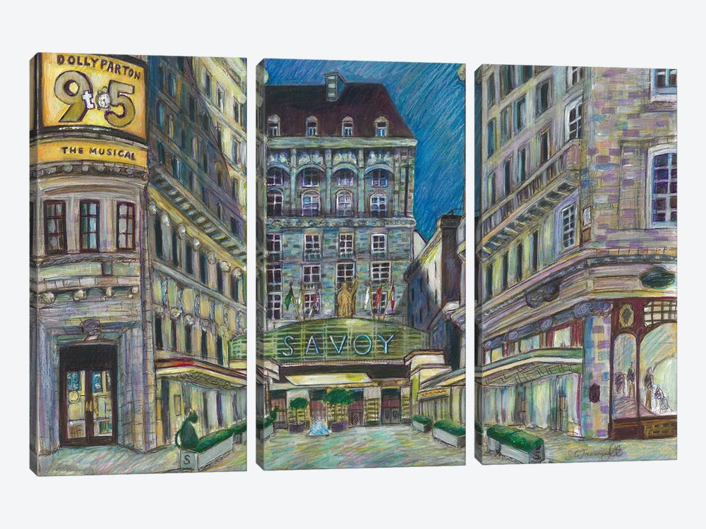 The Savoy Hotel, London by Sophie Wainwright 3-piece Canvas Artwork