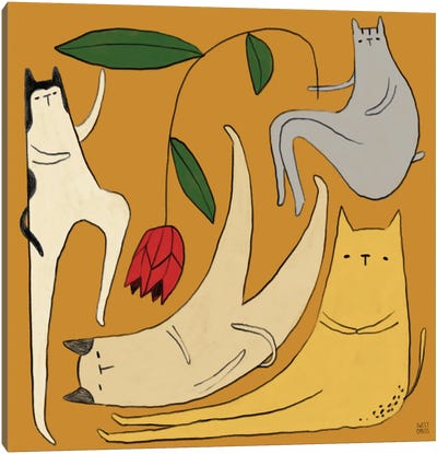 Cats And Tulips Canvas Art Print - Sweet Omens