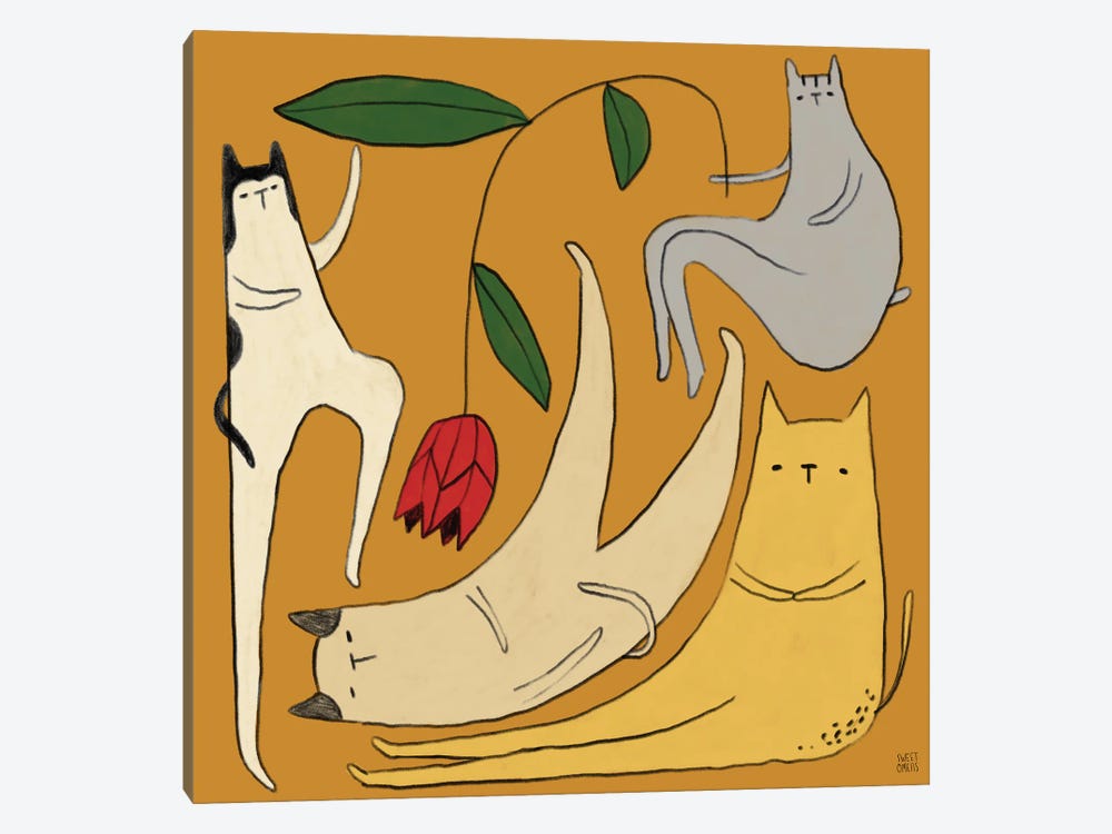 Cats And Tulips by Sweet Omens 1-piece Art Print