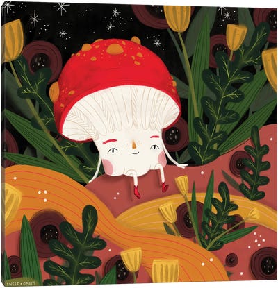Mushroom Sitting On The Hill Canvas Art Print - Mushroom Art