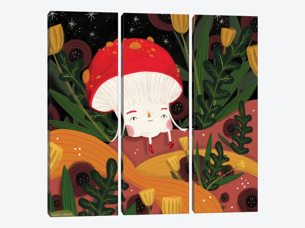 Mushroom Sitting On The Hill by Sweet Omens 3-piece Canvas Print