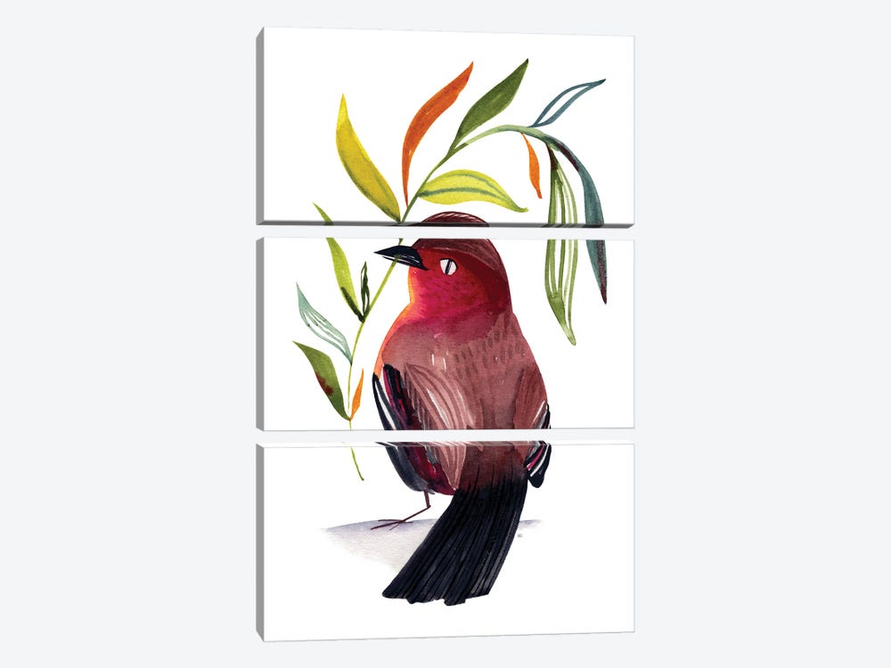 Red Bird by Sweet Omens 3-piece Canvas Print