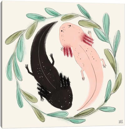Axolotl Couple Canvas Art Print - Sweet Omens