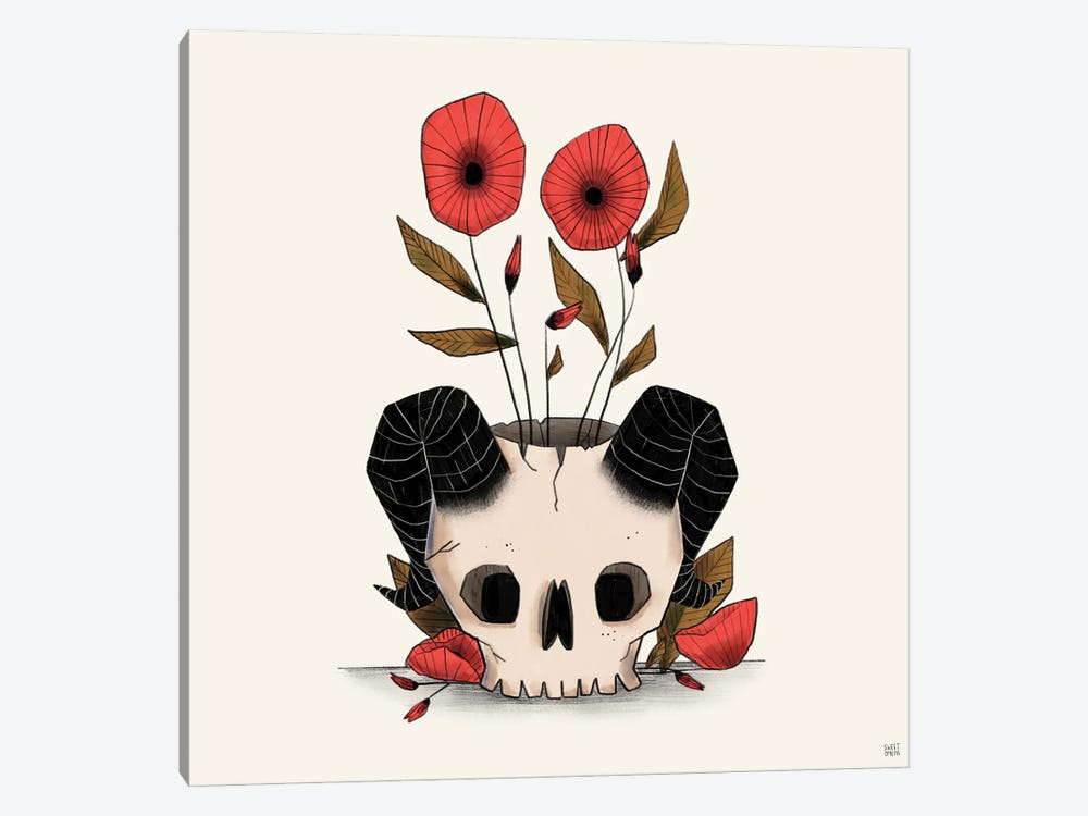 Skull Vase by Sweet Omens 1-piece Canvas Wall Art