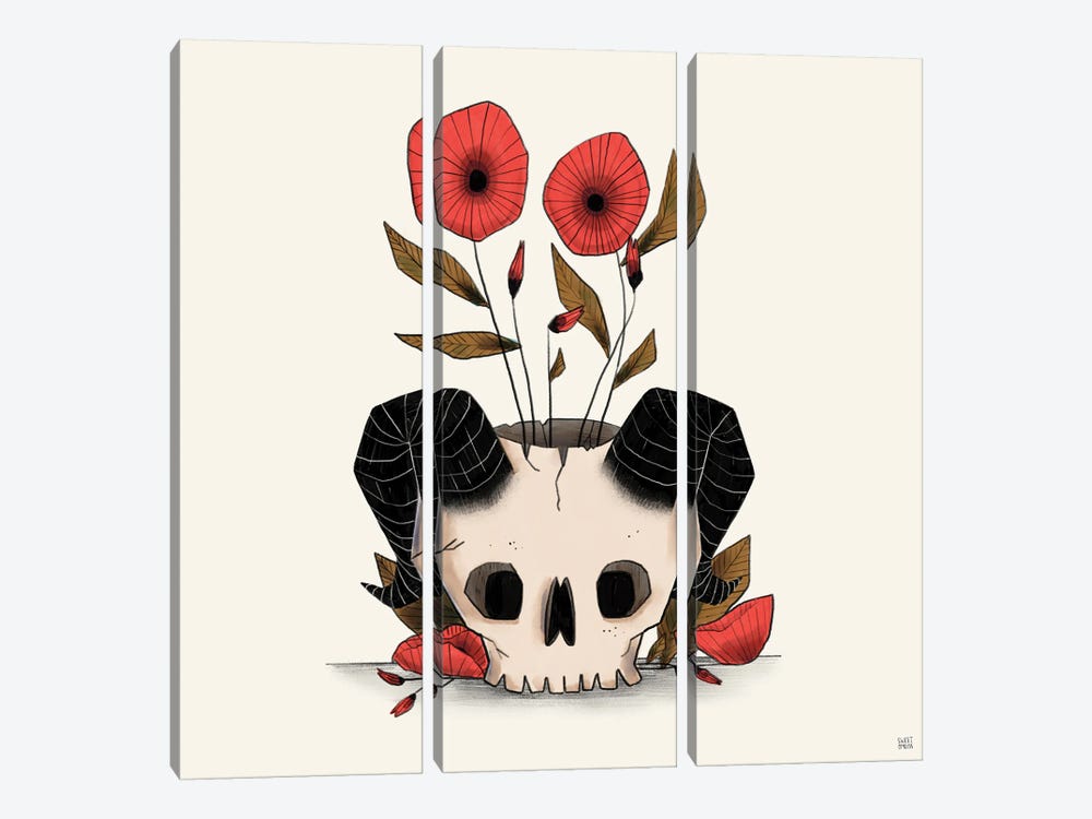 Skull Vase by Sweet Omens 3-piece Canvas Wall Art