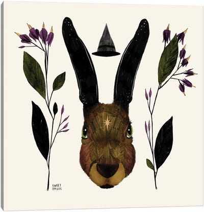 Bunny Witch Canvas Art Print - Witch Art