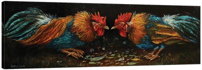 Cock Fight Canvas Art Print - Chicken & Rooster Art