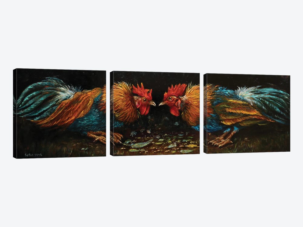 Cock Fight by Sergey Bolshakov 3-piece Canvas Art Print