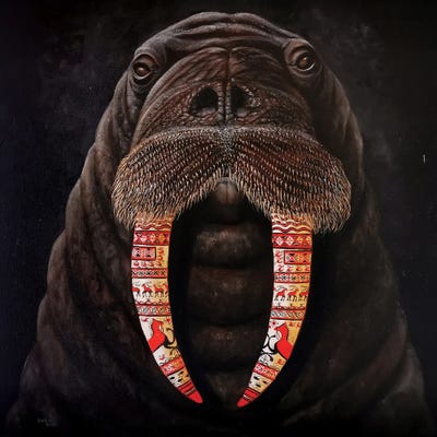 Walrus And Mezensky Pattern by Sergey Bolshakov framed canvas print