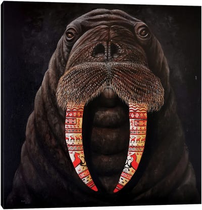 Walrus And Mezensky Pattern Canvas Art Print - Walrus Art