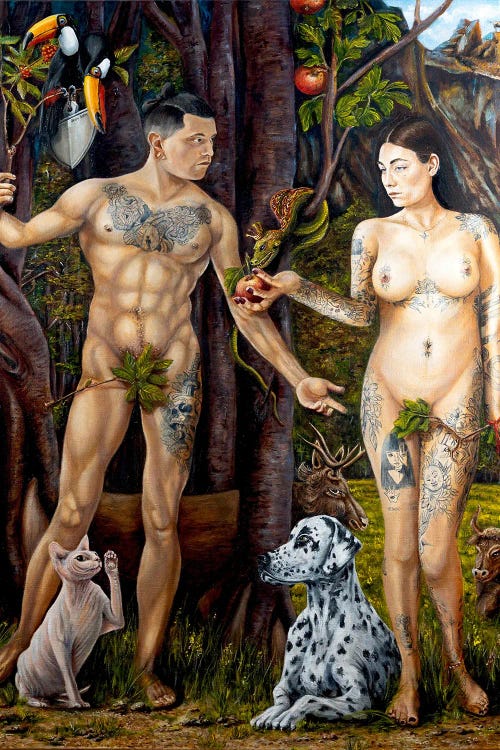 Free Interpretation Of A. Durer's Engraving "Adam And Eve"