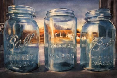 Ball Jars And Sunset by Sarah Yeoman metal wall art