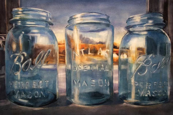 Intricate Watercolors: Ball Jars And Sunset by Sarah Yeoman